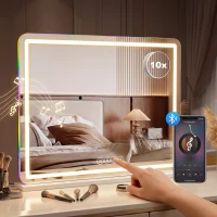 HOMCOM Beleuchteter Schminkspiegel 80x60cm, dimmbarer LED-Schminktischspiegel, RGB-Licht, 3 Farbtemperaturen, Weiß(m-6)