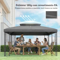 Outsunny Teto de Reposição 4x3 m com Teto Duplo Orifícios de Drenagem e Proteção UV Apenas Teto NÃO Inclui Estrutura Cinzento Escuro(m-6)