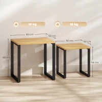 HOMCOM Set 2 mesas de centro con estructura metálica para salón Madera natural(m-3)