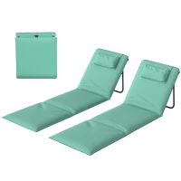 Outsunny Set 2 stuoie da spiaggia pieghevoli con poggiatesta, 146x50 cm, Verde(m-6)