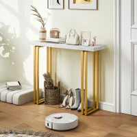 HOMCOM Consola, mesa de entrada, con sobre efecto mármol, estructura de acero, 100 x 30 x 78,5 cm, blanco y oro(m-5)