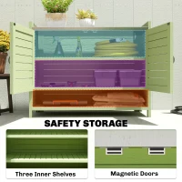 Outsunny Plantentafel met opbergkast van hout, buitenkast met verzinkt werkblad, 3 planken, 88x40x70,5 cm, groen(m-6)