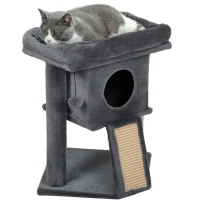 PawHut Arranhador para Gatos Pequenos 57 cm com Rampa para Arranhar Caverna Cama e Bola Suspensa 40x40x57 cm Cinzento Escuro(m-9)