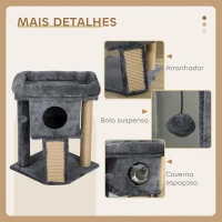 PawHut Arranhador para Gatos Pequenos 57 cm com Rampa para Arranhar Caverna Cama e Bola Suspensa 40x40x57 cm Cinzento Escuro(m-5)