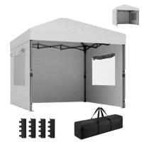 Outsunny Tenda Pieghevole Pop-up 3x3 m con 3 Pareti, 2 Finestre, Borsa per il Trasporto e Sacchi di Sabbia, Altezza Regolabile, UPF50+, Bianco(m-7)
