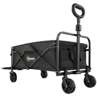 Outsunny Carrito de jardín 72 L plegable con mango regulable, en acero y tejido Oxford, 114x46x92 cm, Negro(m-1)