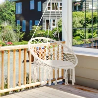 Outsunny Cadeira suspensa redonda Ø60 cm de rede de balanço com almofada e corda de algodão para interior e exterior 80x80x42 cm bege(m-5)