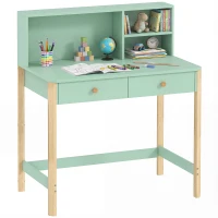 AIYAPLAY Scrivania per Bambini 5-12 Ani con 3 Ripiani e 2 Cassetti, in Legno, 90x52x105 cm, Verde(m-11)