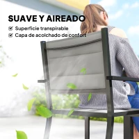 Outsunny Conjunto de Mesa y Sillas Jardín con Mesa Extensible y 6 Sillas Apilables Transpirables Marco de Aluminio Gris(m-5)