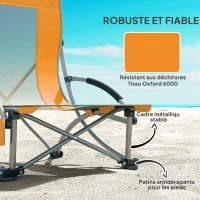 Outsunny Lot de 2 chaises de plage pliable chaises camping pliante légère sac de transport porte-gobelet 70 x 58 x 79 cm orange(m-7)