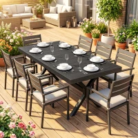 Outsunny Extendable Aluminum Garden Table Wood-Effect Outdoor Dining Table 8-10 People 214x85x73cm Anthracite Gray(m-5)