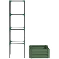 Outsunny Jardinera con enrejado ajustable, macetero con jaula para tomates acero galvanizado 61 x 61 x 187 cm verde(m-1)