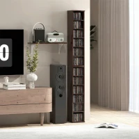 HOMCOM Set di 2 Scaffali a Colonna, Mobile Porta CD-DVD con 12 Scomparti, Capacità di 204 CD, 21x22,5x88,5 cm, Marrone(m-6)