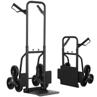 DURHAND Carretilla de escaleras plegable 120 kg 6 ruedas, carretilla de mudanza en acero con cuerdas telescópicas, 44x38x106,5cm, negro(m-7)