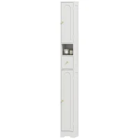 HOMCOM Mueble columna para baño, mueble de almacenamiento, 2 puertas, cajón, compartimento abierto, estante regulable, blanco(m-8)