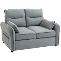 HOMCOM Canapea 2 locuri, canapea de living din velur egiptean, 2 perne incluse, buzunar lateral, 136 x 81 x 90 cm, gri(m-1)