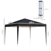 Outsunny Pavilion, 2,95 x 2,95 m pavilion pop-up pliant, pavilion de grădină, cort petrecere, protecție UV, oțel+material Oxford, Negru(m-3)