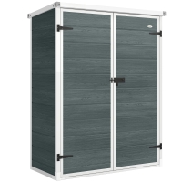 Outsunny Abrigo para Ferramentas 0,8 m² Galpão com Prateleiras Dobráveis 134x68,5x170 cm Plástico com Porta Dupla Fechável e Base