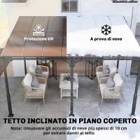 Outsunny Pergola Addossata 4x3 m con Tetto in Policarbonato, Metallo e Alluminio con Viti, Marrone(m-5)