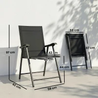 Outsunny Folding Garden Chairs Set of 2, Foldable Garden Dining Chairs with High Back, Armrests, Texteline Seat, Black(m-3)