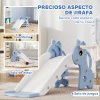 AIYAPLAY Tobogán Infantil 3 en 1 para Niños 1-3 Años con Escalera Canasta de Baloncesto y Diseño de Jirafa 106x51,5x52 cm Azul(m-5)