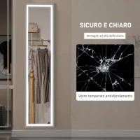 HOMCOM Specchio Illuminato con Luci LED Regolabili e Pulsante Touch, in Vetro e MDF, 40x5x160 cm, Bianco(m-8)