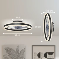 HOMCOM Ventilator de tavan cu lumină LED 6 viteze Motor reversibil și control la distanță Putere 45 W Ø50x13,5 cm Negru(m-3)