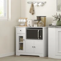 HOMCOM Keukenkast met Kabeldoorvoer, Commode met 2 Kasten, Open Vak, Lade, 80 x 35 x 72,2 cm, Spaanplaat, Wit(m-10)