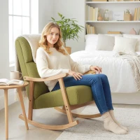 HOMCOM Silla Mecedora de Borreguito con Patas y Reposabrazos de Madera de Caucho Mecedora Carga 120 kg Verde Claro(m-7)