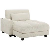 HOMCOM Sofá cama con cojín, espuma, convertible en cama, portavasos, Blanco crema(m-7)