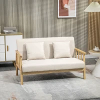 HOMCOM Canapea 2 locuri, husă cu aspect de in, compactă, până la 200 kg, cadru din lemn, 123L x 69B x 74H cm, Bej(m-2)
