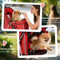 PawHut Carrito para Perros Pequeños con Cesta de Almacenaje Portavasos Ruedas y Cojín Lavable 77x44x102 cm Rojo(m-7)