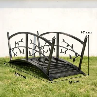 Outsunny Ponte da Giardino in Metallo 1,2 m, Ponte Decorativo per Stagni con Ringhiere di Sicurezza e Design a Foglie, Nero(m-3)
