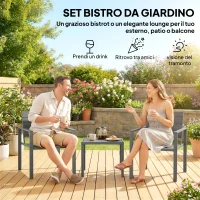 Outsunny Set da Giardino 3pz con 2 Sedie da Esterno e Tavolino da Caffè, in HDPE e Metallo, Grigio Scuro(m-4)