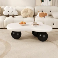 Tavolino da salotto a nuvola con illuminazione LED e gambe tonde, 95x62.5x32 cm, Bianco e Nero(m-4)