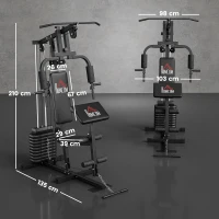 HOMCOM Máquina de Musculação com Pesos Ajustáveis de 45 kg, Press de Peito e Pernas, Polia 135x103x210 cm, Preto(m-3)