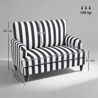 HOMCOM Sillón de salón con asiento amplio en terciopelo a rayas con muelles en S, 115x82x82 cm, Negro y blanco(m-3)