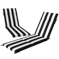 Outsunny Set 2 Cuscini per Sedie da Esterno con 6 Lacci di Fissaggio, in Cotone, 183x54x6.5 cm, Nero e Bianco(m-10)