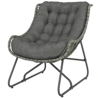 Outsunny Sillón de ratán con cojín y correas, sillón exterior acolchado de polyratán, sillón tipo cesta hasta 120 kg(m-7)