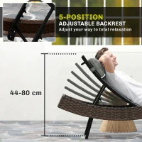 Outsunny Rattan Sun Lounger, Garden Recliner with 5 Position Adjustable Back, S Shaped Texteline Seat, Headrest, Brown(m-5)