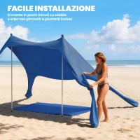 Outsunny Tenda da Spiaggia UV 50+ per 2-4 Persone con Tappetino e Pala, in Lycra e Alluminio, 200x208x200 cm, Blu(m-7)