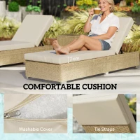 Outsunny Rattan Sun Loungers Set of 2 with Side Table, Garden Recliner Sunbeds with Adjustable Back, Cushions, Beige(m-5)