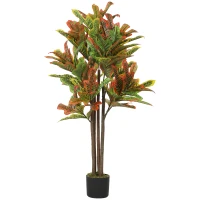 HOMCOM Crotón Artificial 120 cm Planta Artificial Decorativa con Maceta y Hojas para Decoración del Interior Multicolor(m-10)