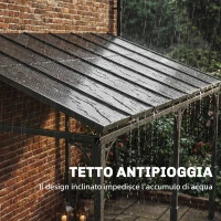 Outsunny Pergola Addossata 4x3 m con Tetto in Policarbonato, Metallo e Alluminio con Viti, Marrone(m-6)