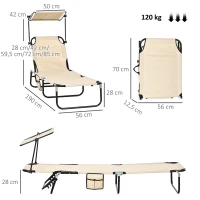 Outsunny Set de 2 tumbonas plegables con toldo respaldo ajustable en 5 posiciones Marrón(m-3)