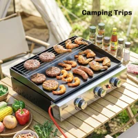 Outsunny 3 Burner Grill Griddle, Portable Gas Plancha with Warming Rack, 7.5 kW, Tabletop Gas BBQ with Grease Cup, Black(m-8)