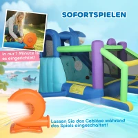 AIYAPLAY 8-in-1 aufblasbar Hüpfburg mit Hai-Design Gebläse Rutsche Planschbecken Trampolin für 3–8 Jahre 405x345x235cm Mehrfarbig(m-6)