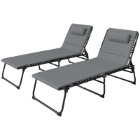 Outsunny Set de 2 tumbonas plegables, tumbona de jardín con almohada, respaldo ajustable 5 posiciones, bolsillo lateral, Gris oscuro(m-7)