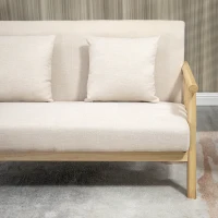 HOMCOM Canapea 2 locuri, husă cu aspect de in, compactă, până la 200 kg, cadru din lemn, 123L x 69B x 74H cm, Bej(m-4)