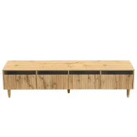Ensemble de meubles LED moderne, meuble TV avec 4 portes & table basse avec 2 tiroirs, 178x35x45+110x50x40 cm, Couleur naturelle(m-10)
